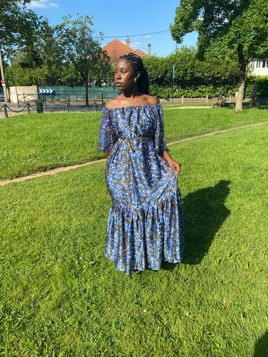 Robe satinée bleu